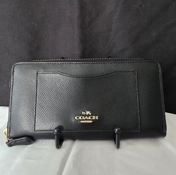 Coach Handbags - Coach Black Leather Zip Wallet with Gold Logo